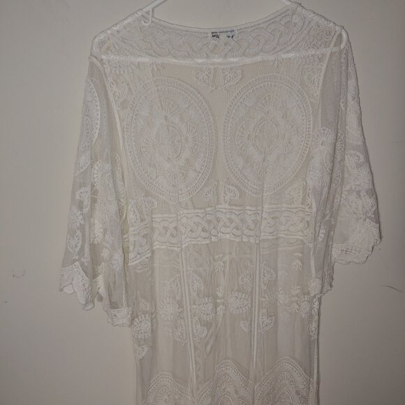 Rebellion White Lacy Duster Cardigan Beach Cover up Size S - Picture 2 of 9